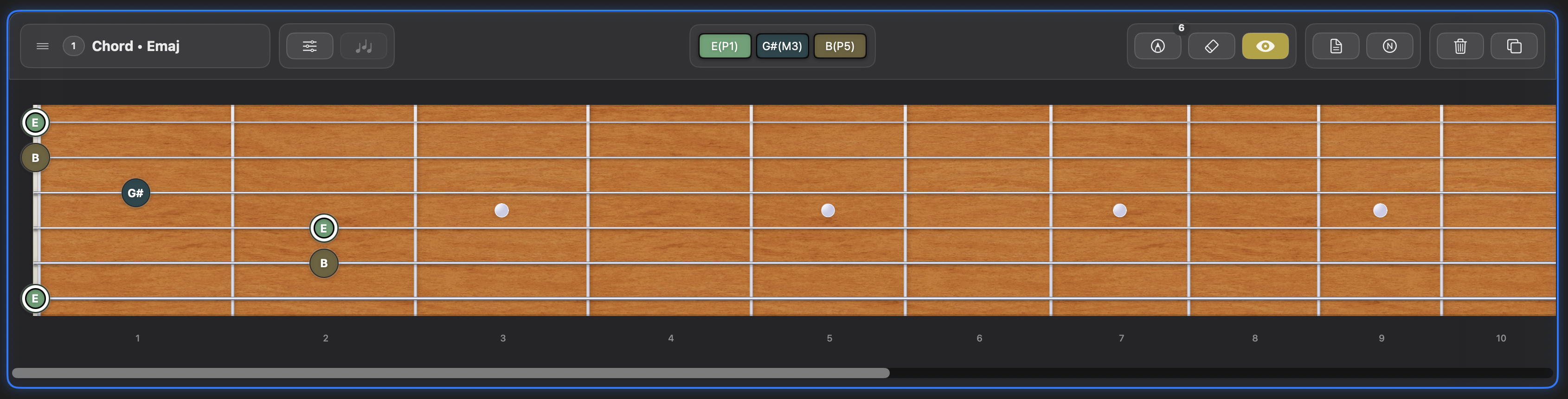 Fretboard showing only marked notes