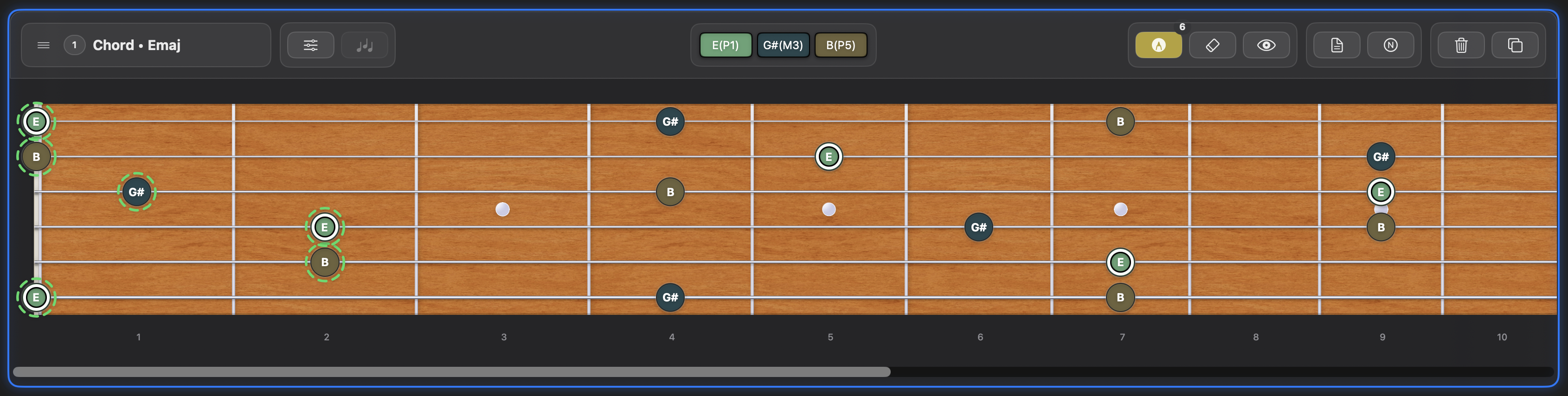 Fretboard in marking mode