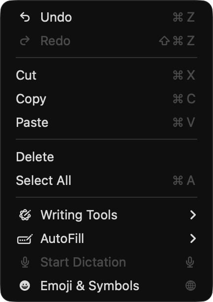 Frettly Edit Menu