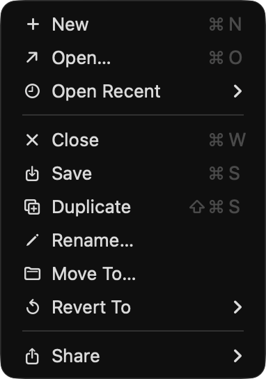 Frettly File Menu
