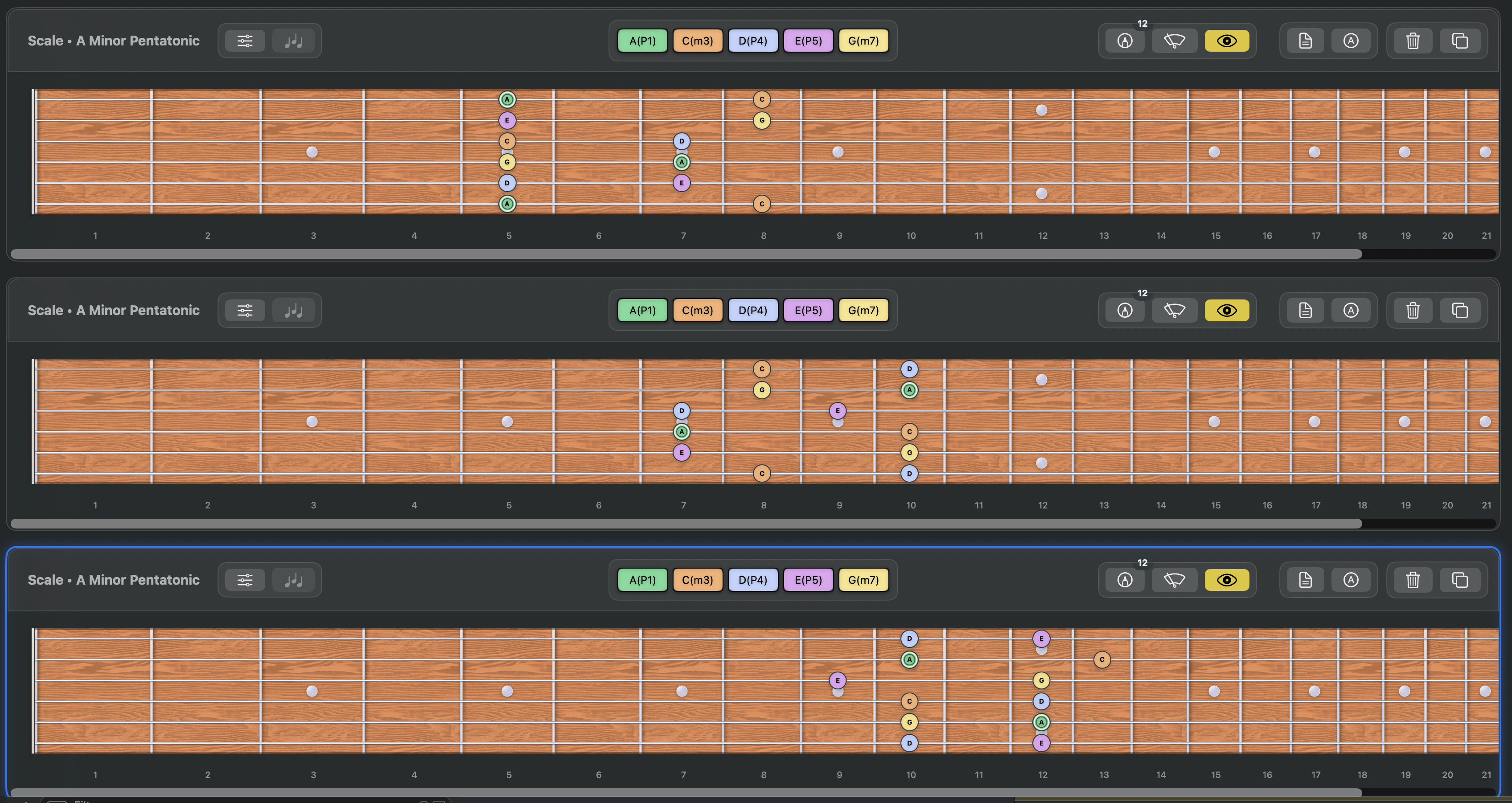 Viewing marked notes on a fretboard
