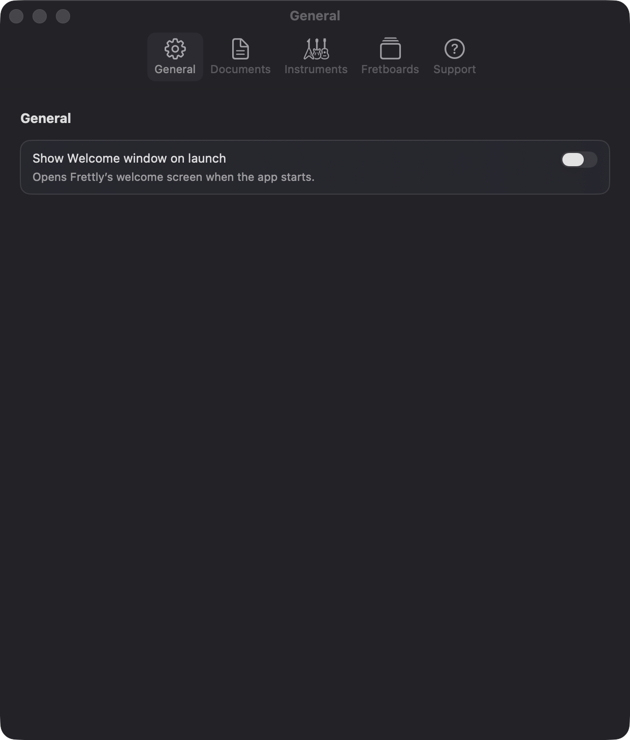 Frettly Settings - General
